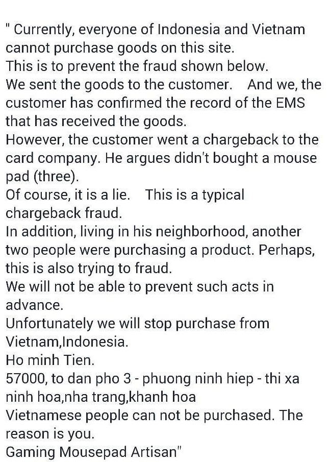 A suspicious customer from Vietnam - a case would be related to criminal charge 104119-0