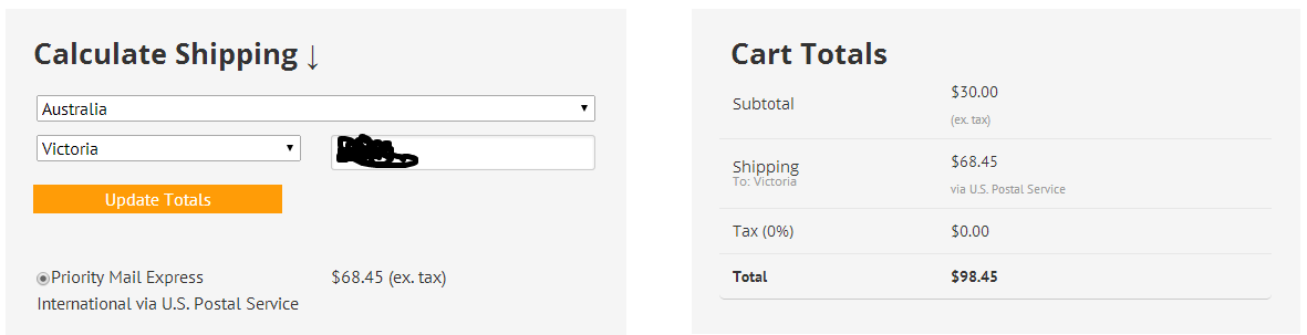 International Shipping costs for items from the inventory 55612-0