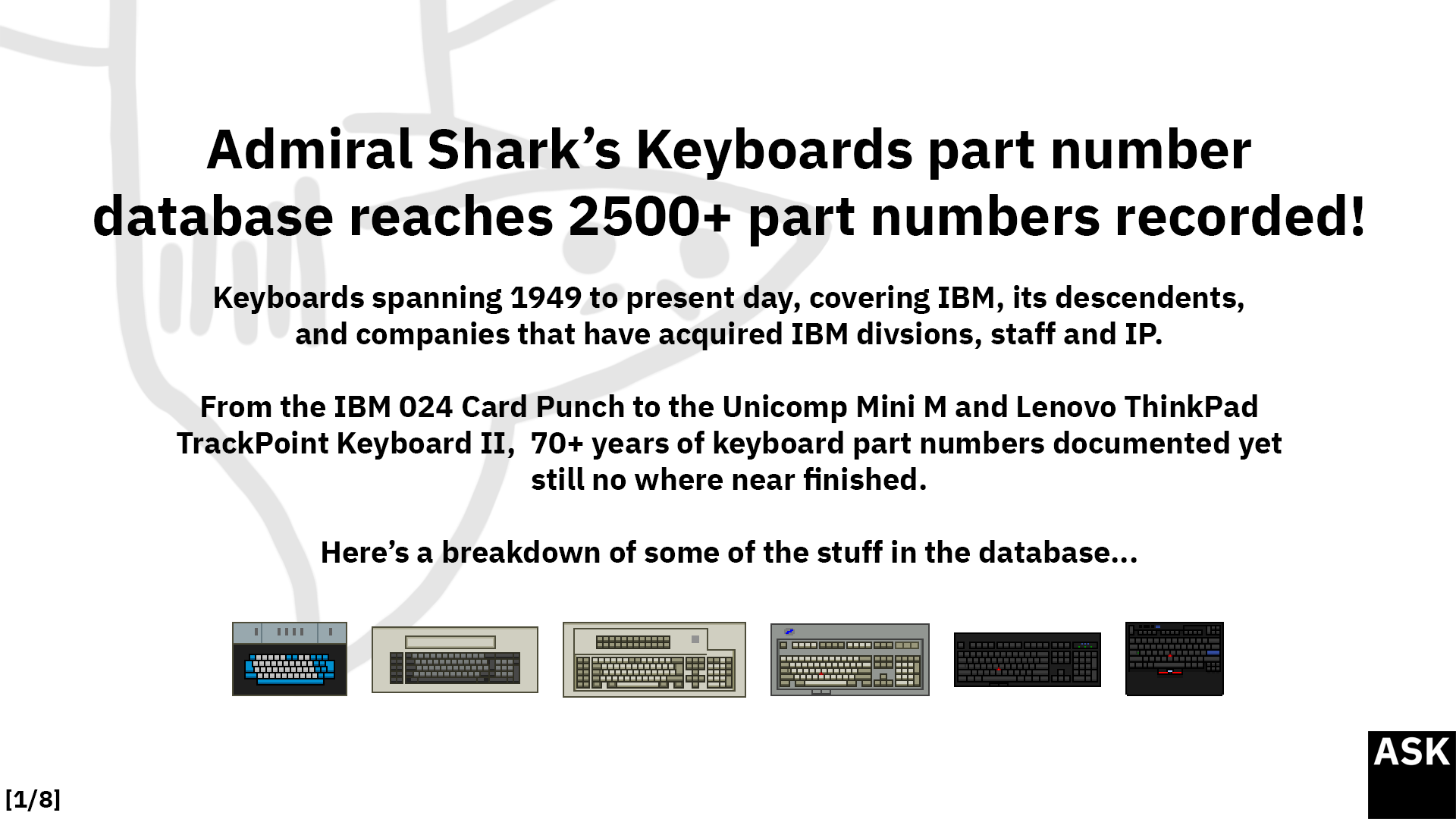 Shark's IBM keyboard part number database reaches 2500 keyboards recorded! 287116-0