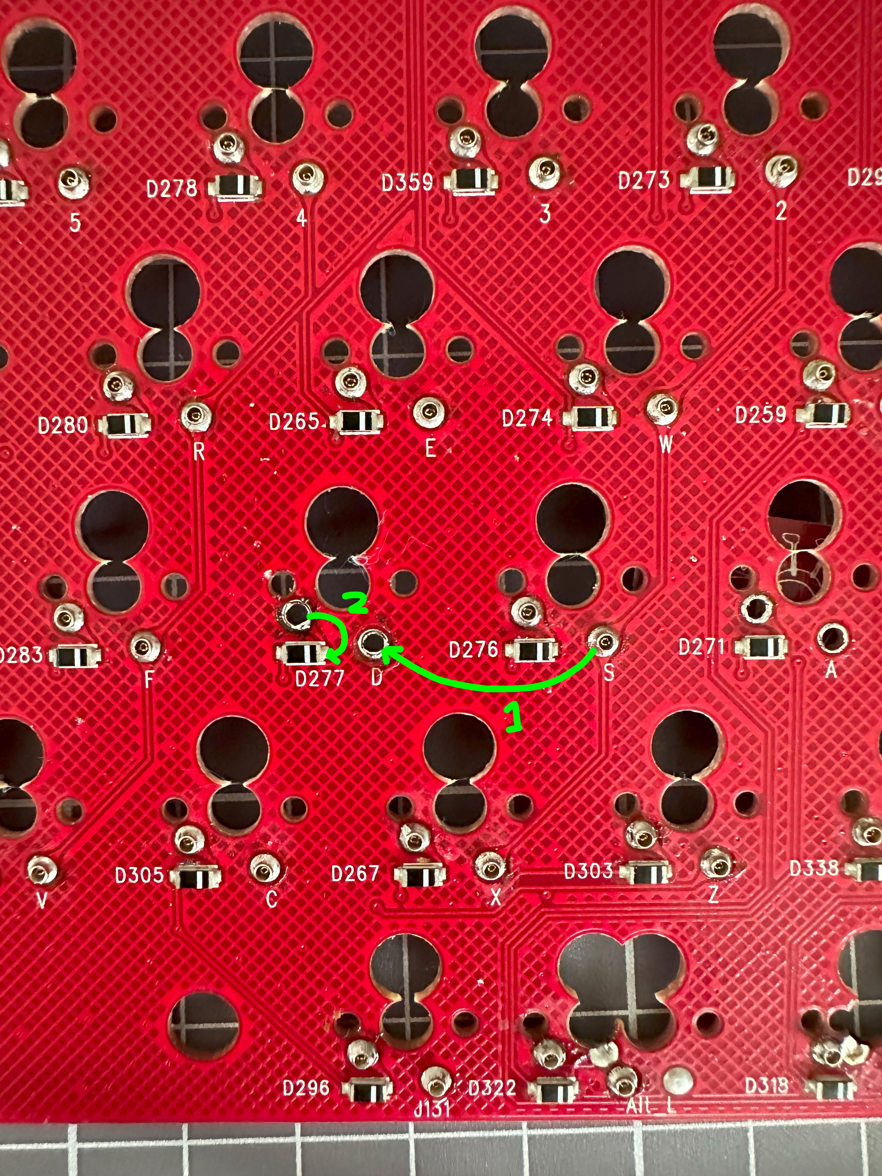 Ruined Ducky Shine PCB, would my handwired fix work? 301588-2