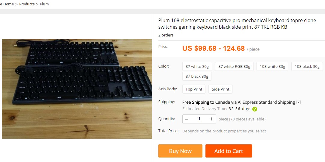 Plum (NIZ) keyboards with waterproof capacitive switches 164497-0