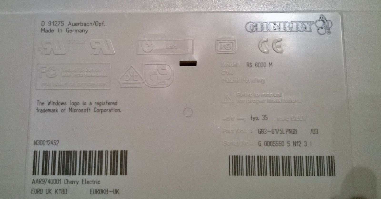 Cherry Part Number (G83-6175LPNGB /01 part number) 89160-0