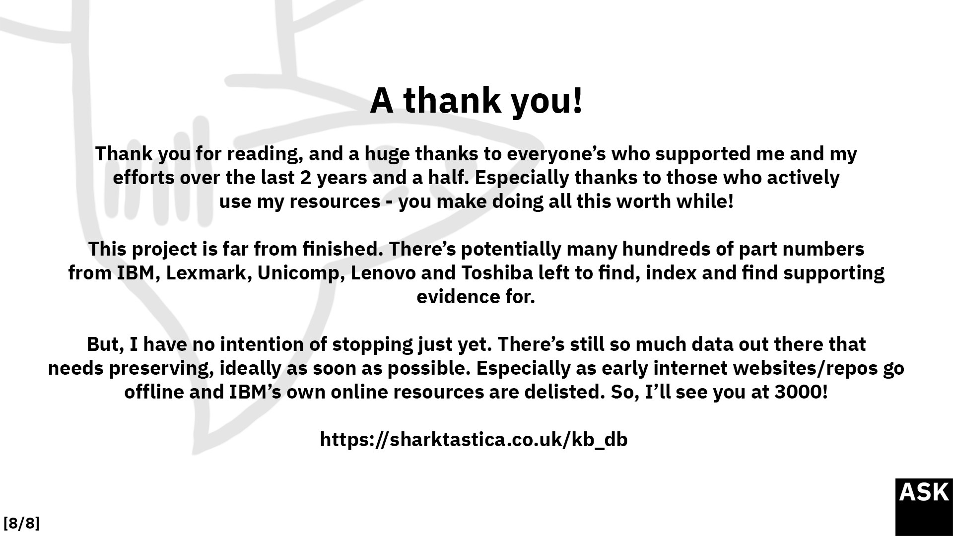 Shark's IBM keyboard part number database reaches 2500 keyboards recorded! 287130-7