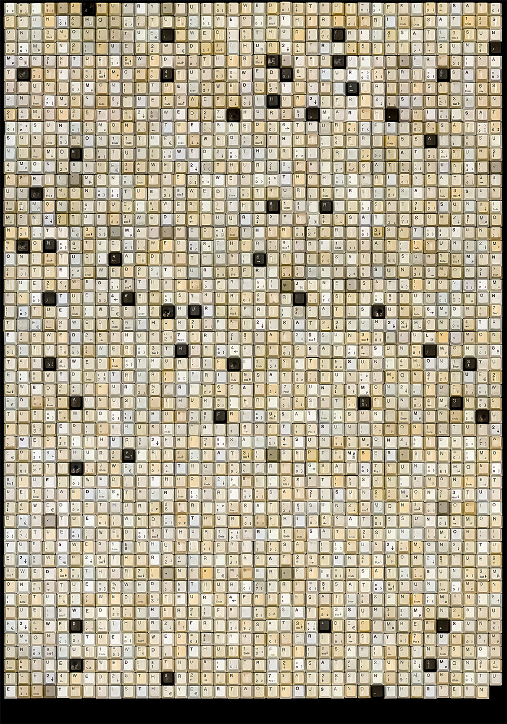 Typographic Wall Calendar made of 2013 used keyboard keys on Kickstarter. 6918-0